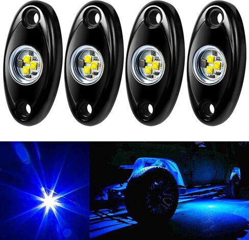 Aukmak 4 Pods LED Rock Light Kit for Jeep ATV SUV الطرق الوعرة سيارة شاحنة قارب Underbody Glow Trail Rig Lamp Underglow LED أضواء نيون مقاومة للماء - أزرق in Saudi Arabia