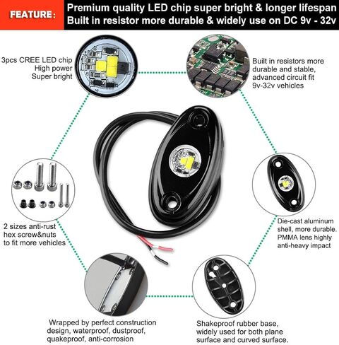 Aukmak 4 Pods LED Rock Light Kit for Jeep ATV SUV الطرق الوعرة سيارة شاحنة قارب Underbody Glow Trail Rig Lamp Underglow LED أضواء نيون مقاومة للماء - أزرق in Saudi Arabia