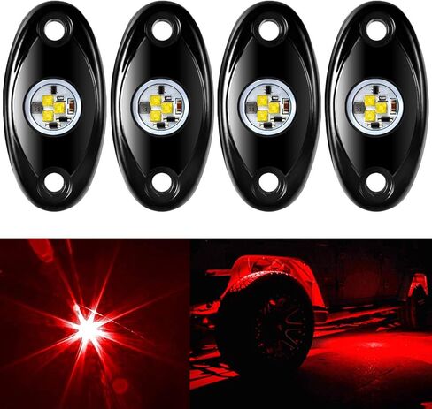 Aukmak 4 Pods LED Rock Light Kit for Jeep ATV SUV الطرق الوعرة سيارة شاحنة قارب Underbody Glow Trail Rig Lamp Underglow LED أضواء نيون مقاومة للماء - أزرق in Saudi Arabia