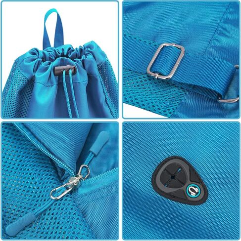 حقيبة ظهر شبكية من LIVACASA حقيبة ظهر للسباحة برباط مع جيب شبكي سريع الجفاف لمعدات السباحة الشبكية حقيبة الشاطئ باللون الأزرق in Kuwait