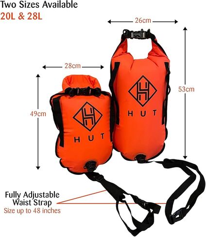 حقيبة HUT للسباحة الجافة - حقيبة السباحة الآمنة المفضلة في المملكة المتحدة وحقيبة جافة مقاومة للماء للسباحين في المياه المفتوحة والرياضيين والغطس. عوامة سباحة آمنة عالية الوضوح - كن آمنًا (20 لترًا) in Kuwait