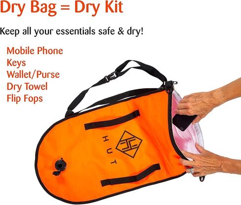 حقيبة HUT للسباحة الجافة - حقيبة السباحة الآمنة المفضلة في المملكة المتحدة وحقيبة جافة مقاومة للماء للسباحين في المياه المفتوحة والرياضيين والغطس. عوامة سباحة آمنة عالية الوضوح - كن آمنًا (20 لترًا) in Kuwait