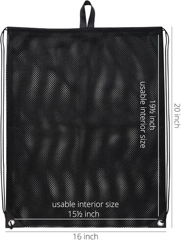 حقيبتان شبكيتان متعددتا الوظائف مع أشرطة كتف برباط للسباحة والشاطئ والغوص والسفر وصالة الألعاب الرياضية - عبوتان باللون الأسود (16 × 20 بوصة، بيئة رطبة أو جافة) in Kuwait