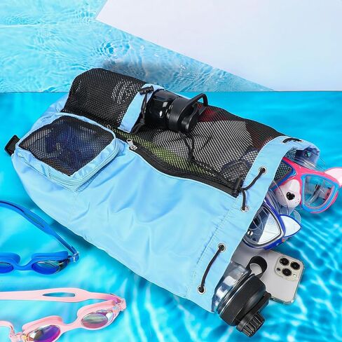 5 قطع من حقائب السباحة الشبكية برباط مع جيب مبلل، حقيبة رياضية شبكية خفيفة الوزن على الشاطئ للنساء والرجال، حمام السباحة، صالة الألعاب الرياضية، الغطس، معدات التمرين، 5 ألوان in Kuwait