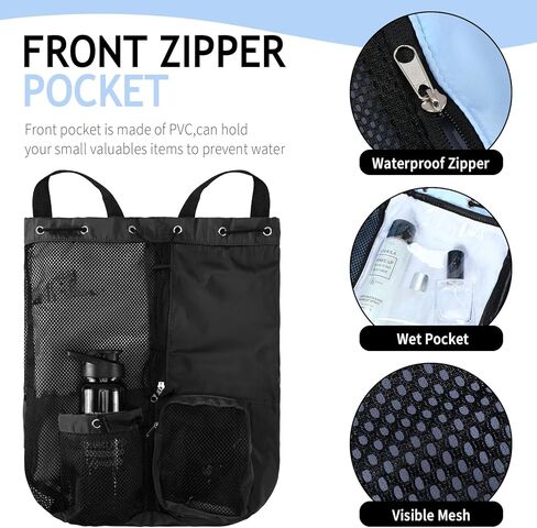 5 قطع من حقائب السباحة الشبكية برباط مع جيب مبلل، حقيبة رياضية شبكية خفيفة الوزن على الشاطئ للنساء والرجال، حمام السباحة، صالة الألعاب الرياضية، الغطس، معدات التمرين، 5 ألوان in Kuwait