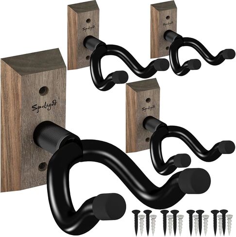 Guitar Wall Mount, 4 Pack Guitar Hanger,Black Walnut Guitar Hook Holder Stand for Acoustic Electric Bass Guitar Ukulele Mandolin at Home, Studio in Kuwait