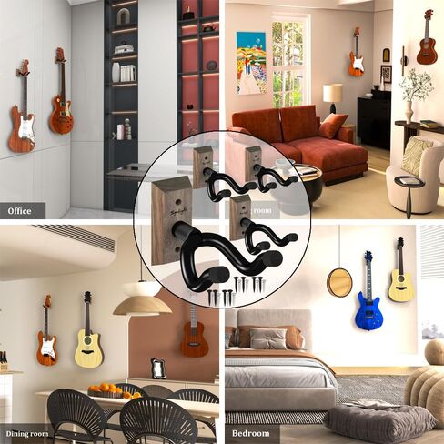 Guitar Wall Mount, 4 Pack Guitar Hanger,Black Walnut Guitar Hook Holder Stand for Acoustic Electric Bass Guitar Ukulele Mandolin at Home, Studio in Kuwait