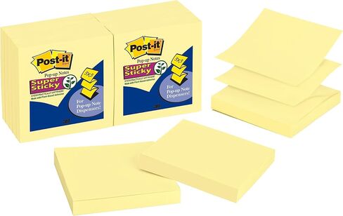موزع ملاحظات منبثق فائق الالتصاق من Post-it، 12 لوحة ملاحظات لاصقة، 3 × 3 بوصة، 2X قوة الالتصاق واللوازم المدرسية والمنتجات المكتبية، تستخدم مع موزعات الملاحظات اللاحقة، أصفر كناري in Kuwait