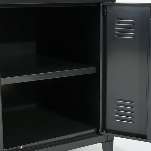 FurnitureR Office File Storage Console Cupboard Metal Cabinet 3 Door Cupboard Locker Organizer with Walnut MDF Top Black Metal Frame in Saudi Arabia