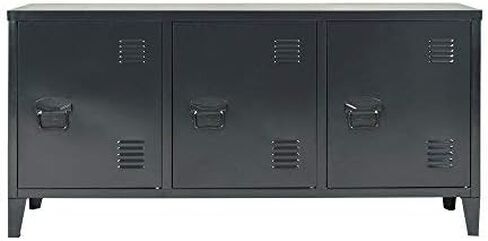 FurnitureR Office File Storage Console Cupboard Metal Cabinet 3 Door Cupboard Locker Organizer with Walnut MDF Top Black Metal Frame in Saudi Arabia