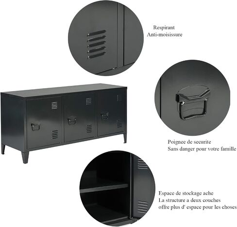 FurnitureR Office File Storage Console Cupboard Metal Cabinet 3 Door Cupboard Locker Organizer with Walnut MDF Top Black Metal Frame in Saudi Arabia