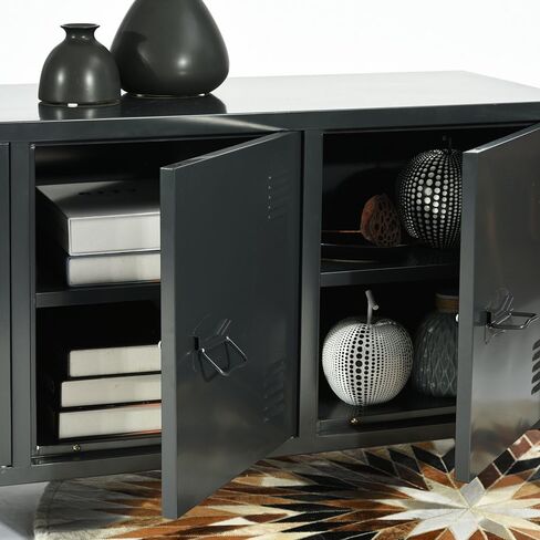 FurnitureR Office File Storage Console Cupboard Metal Cabinet 3 Door Cupboard Locker Organizer with Walnut MDF Top Black Metal Frame in Saudi Arabia