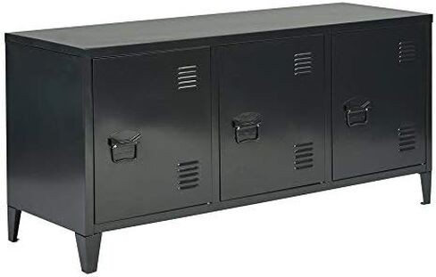 FurnitureR Office File Storage Console Cupboard Metal Cabinet 3 Door Cupboard Locker Organizer with Walnut MDF Top Black Metal Frame in Saudi Arabia