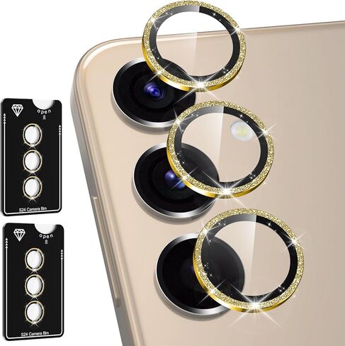 for Samsung Galaxy S24 Camera Lens Protector, Individual Metal Ring Tempered Glass Lens Cover, [Strong Adsorption] Scratch Resistant Ultra-Thin HD Clear Lens Cover, 1 Set-Black Ring in Saudi Arabia