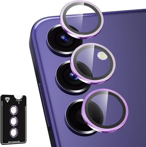 for Samsung Galaxy S24 Camera Lens Protector, Individual Metal Ring Tempered Glass Lens Cover, [Strong Adsorption] Scratch Resistant Ultra-Thin HD Clear Lens Cover, 1 Set-Black Ring in Saudi Arabia