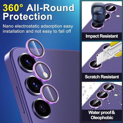 for Samsung Galaxy S24 Camera Lens Protector, Individual Metal Ring Tempered Glass Lens Cover, [Strong Adsorption] Scratch Resistant Ultra-Thin HD Clear Lens Cover, 1 Set-Black Ring in Saudi Arabia