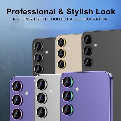 for Samsung Galaxy S24 Camera Lens Protector, Individual Metal Ring Tempered Glass Lens Cover, [Strong Adsorption] Scratch Resistant Ultra-Thin HD Clear Lens Cover, 1 Set-Black Ring in Saudi Arabia