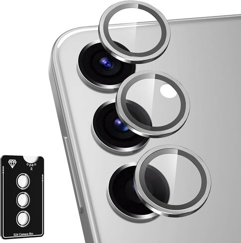 for Samsung Galaxy S24 Camera Lens Protector, Individual Metal Ring Tempered Glass Lens Cover, [Strong Adsorption] Scratch Resistant Ultra-Thin HD Clear Lens Cover, 1 Set-Black Ring in Saudi Arabia