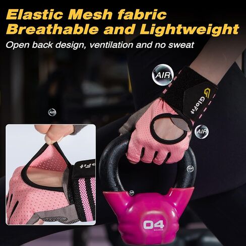 Workout Gloves with Wrist Wrap Support for Men & Women, Weight Lifting Gloves Anti-Slip Padded Palm Fingerless Exercise Glove for Powerlifting, Gym, Training in Saudi Arabia