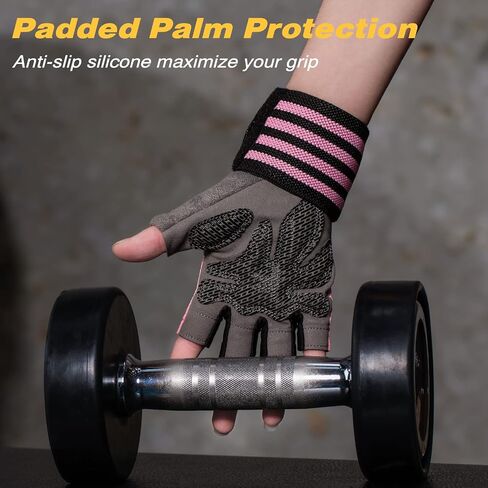 Workout Gloves with Wrist Wrap Support for Men & Women, Weight Lifting Gloves Anti-Slip Padded Palm Fingerless Exercise Glove for Powerlifting, Gym, Training in Saudi Arabia