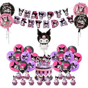 Educatgame Kawaii Birthday Decorations - Set of 37,Kawaii Party Decorations,Kawaii Party Supplies Include Cute Cartoon Anime Cake Topper,Cupcake Topper,Latex Balloons,Foil Balloons and Banner