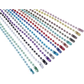 KONMAY 20pcs #3.0/2.4mm Beads Mixed Colors Ball Chain with Connectors, Adjustable Dog Tag Chain, 28'' Beaded Necklace Chain for Jewelry Making, DIY, Crafting