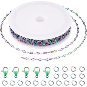 Cheriswelry 16.4 Feet Rose Gold Stainless Steel Chains Dapped Jewelry Making Chains Necklace Chains Bracelet Oval Link Chains 4x2mm with 5pcs Lobster Claw Clasps & 20pcs Jump Rings