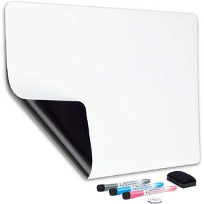 YES4QUALITY Magnetic Dry Erase Whiteboard Sheet for Fridge 19x13 in, with Stain Resistant Technology, Includes 3 Fine Tip Markers & Big Eraser with Magnets, Refrigerator White Board Planner