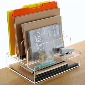 DINGHUO Acrylic Office Desk Organizers and Accessories, Paper File Folder Organizer for Desk, Clear Office Supplies Desk Organization Mail Holder, Letter Size