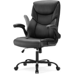 Living&Giving Office Chair, High Back Leather Executive Office Chair Big and Tall Office Chair - Ergonomic Home Office Desk Chairs with Flip-Up Armrests and Lumbar Support(Cream)