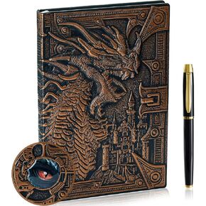 3D Dragon Embossed Journal Writing Notebook with Pen Set,Hardcover DND Journal Handmade Daily Notepad Travel Diary,RPG Accessories Gift for DM's&D&D Players,Men&Women