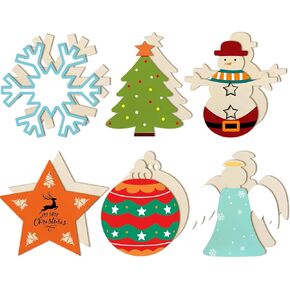 Gerrii 12 Pcs 12 Inch Christmas Wood Cutouts for Crafts Unfinished Blank Wood Pieces Blank Wood Slices Wooden Hanging Ornaments for Outdoor Home House Wall Decor in 6 Shapes