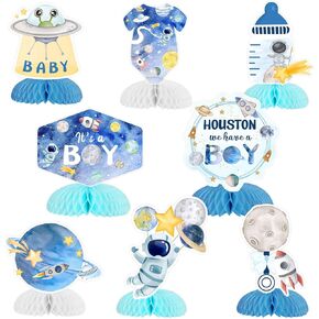 Outer Space Baby Shower Decorations for Boy - 8pcs Space Baby Shower Honeycomb Centerpieces, Planet Astronaut Space Table Toppers for Houston We Have a Boy Baby Shower Party Supplies
