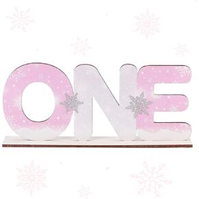 Snowflake One Table Centerpiece 1st Birthday Decorations for 1 Year Old Girl, Winter Onederland Theme First Bday One Wooden Table Sign Decor Pink White Photo Props Party Supplies