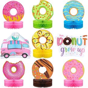 9 Pcs Donut Grow up Honeycomb Centerpieces for Donut Birthday Party Decorations Colorful Donut Table Decorations for Girls Birthday Baby Shower Party Supplies