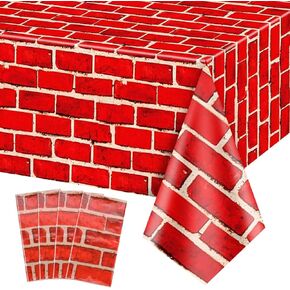 4 Pcs Red Brick Tablecloths, 51in x 108in Brick Wall Backdrop, Brick Table Covers, Brick Wall Scene Backdrop Decoration for Holiday, Birthday, Christmas