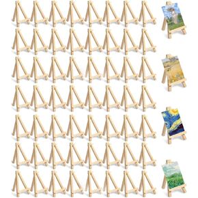 60 Pcs Small Table Top Easels 5 Inches Mini Wood Display Easels Artist Triangle Easels for Painting Canvas, Art Craft Painting Easel Stand for Weddings, Photos, Crafts, Business Cards