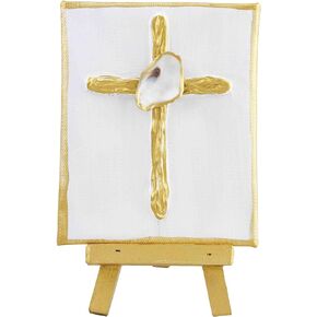 Mud Pie Oyster Easel Plaque, Cross, 5" x 4"