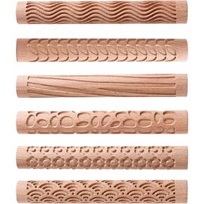 Wood Clay Pattern Roller Textured Rolling Pin Clay Modeling Pattern Rollers, 5.9inch Wooden Handle Clay Texture Slab Roller Clay Pottery Rolling Pottery Tools for Ceramic (Style 1)