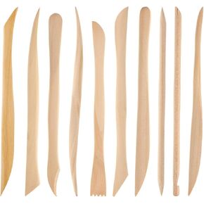 JIYIN 10 Piece Wooden Clay Sculpting Tool, 6'' Double Ended Ceramic Wooden Clay Modeling Sculpture Tool Polymer Pottery Dough Modeling Tool Kit for Cutting Carving Detailing and Smoothing
