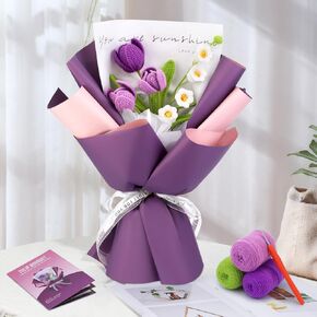 Iuuidu Crochet Kit for Beginners, Flower Bouquet Crochet Kit Rose, Crochet Starter Kit for Beginners with Step-by-Step Video Tutorials for Birthday Anniversary Day Present, Home Decor (Purple)