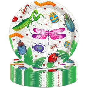 9" Bug Paper Plates Celebrate Party Tableware Round Bug Disposable Dinner Paper Plates Set Nature Insect Theme Party Paper Plates Birthday Baby Party Supplies(24 pcs)