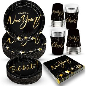KatchOn, New Years Eve Plates and Napkins - 68 Pieces, Serve 16 | Happy New Year Plates and Napkins, New Years Eve Party Supplies 2025 | New Years Plates and Napkins, Happy New Years Decorations 2025