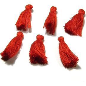 6 Little 1 1/4 inch Long Mini Cotton String Tassel Embellishment Charms (Red)