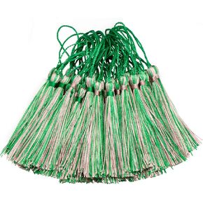 VAPKER 50 Pieces Bookmark Tassels 13cm/5-Inch Silky Handmade Soft Tassels Floss Mini Tassels with 2-Inch Cord Loop for DIY Projects(Green and Light Pink)