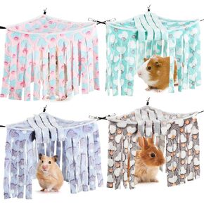 Huwena 4 PCS Hideout for Guinea Pig Small Animals Corner Triangular Fleece Hideaway Toys Cage Accessories Hammock Hamster Ferret Playing Sleeping Bed for Hedgehog Bunny Chinchillas(Heart Style)