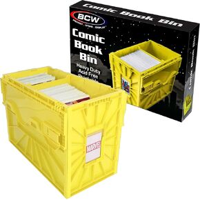 BCW Short Comic Book Bin - Holds 150 Standard Comic Books | Acid Free Comic Book Storage and Organizer | Heavy Duty Plastic Comic Storage Box | Stackable Comics Short Box (Yellow, Single)