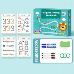 Petrichor Magical Tracing Workbook Set - Reusable Pen and Eraser - Practice Tracing Books for Kids Tracing Workbook Sets,Early Educational Learning Book for Preschoolers and Kindergarten Kids (60)