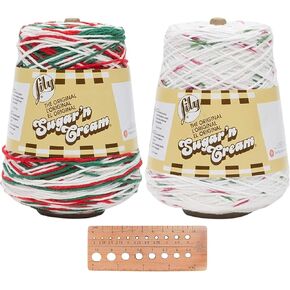 Lily Sugar n' Cream Holiday Cone Bundle 2-Pack 100% Cotton Medium 4 Worsted (Red, White, Green)