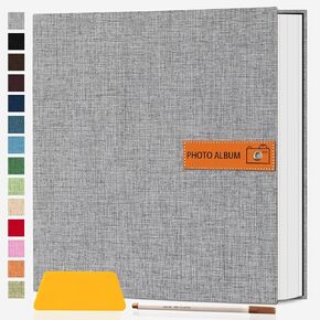 Photo Album Self Adhesive Scrapbook Album for 4x6 5x7 8x10 Pictures, Linen Cover with 60 Pages DIY Photo Book,Birthday Gifts for Women Mom Family Baby Wedding Travel (11.5"x10.6" 60pages, Grey)